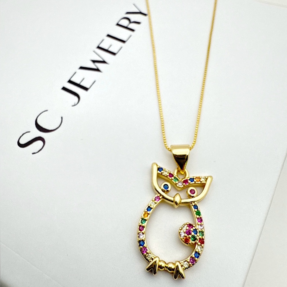 Owl Multicolor Pendant Necklace | 14k Gold Plated Luxury Jewelry